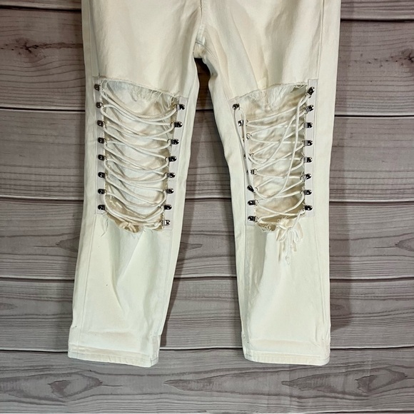 Lf Carmar White High Waisted Hermia Loose Straight Crop Lace Up Front Jeans - Picture 10 of 15
